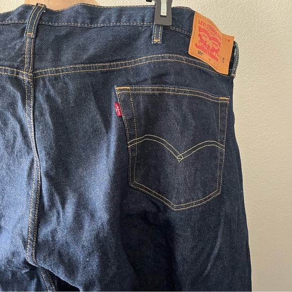 LEVIS Men's sz 56 x 32 501 Dark Wash Button Fly Jeans Blue Denim - Picture 11 of 12